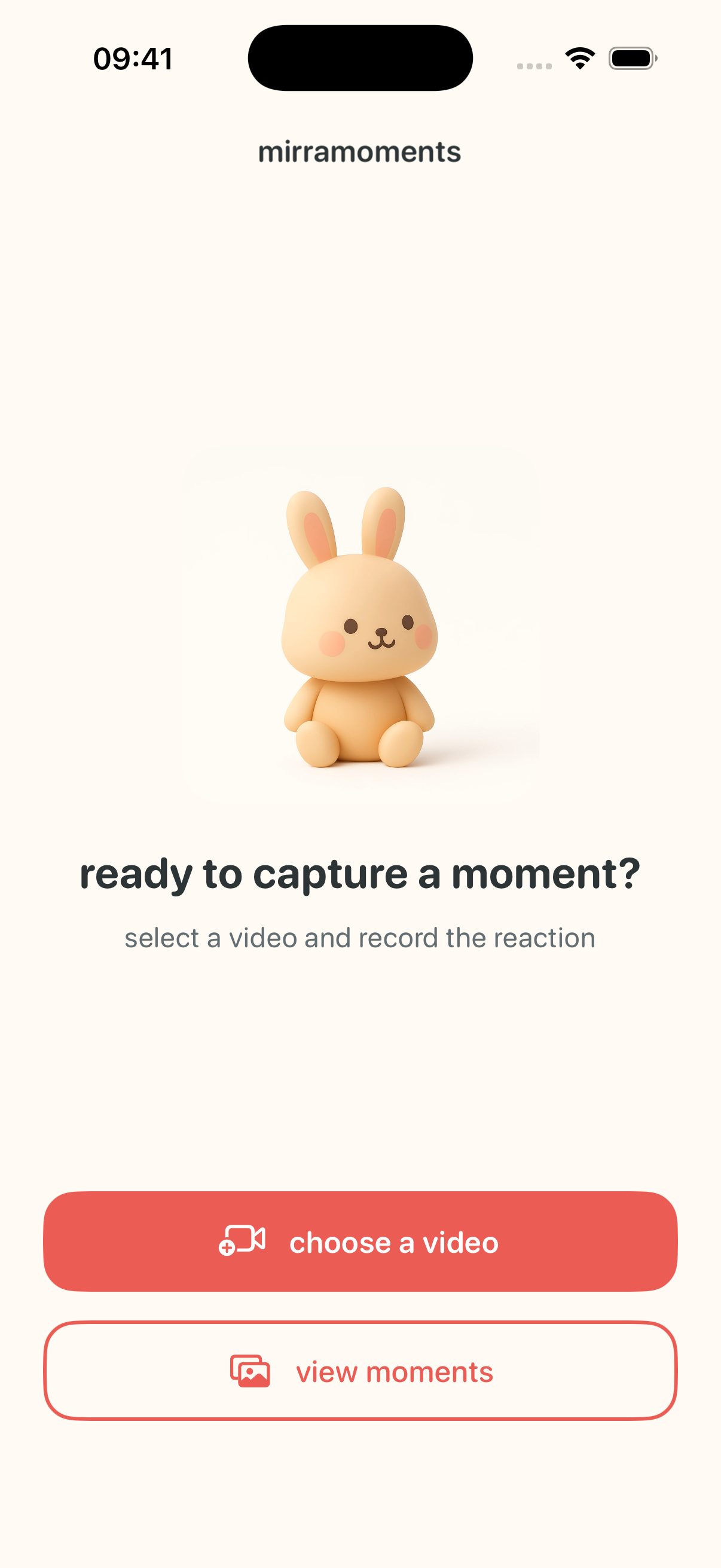 MirraMoments home screen